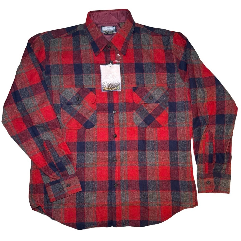 Vintage 80’s Fieldmaster Wool Blend Plaid Button Down Shirt Size L (16 - 16 1/2)